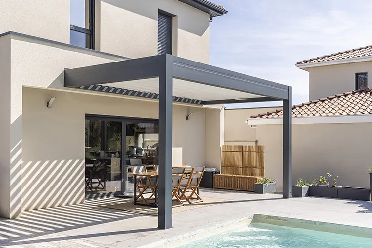 download (29) Pergola Bioclimatique Aluminium H2 Adossée Lames Orientables Parallèles Électrique (Moteur Vérin Télécommande) Sur Mesure À Chaque Poteau (Recommandé – Image 1