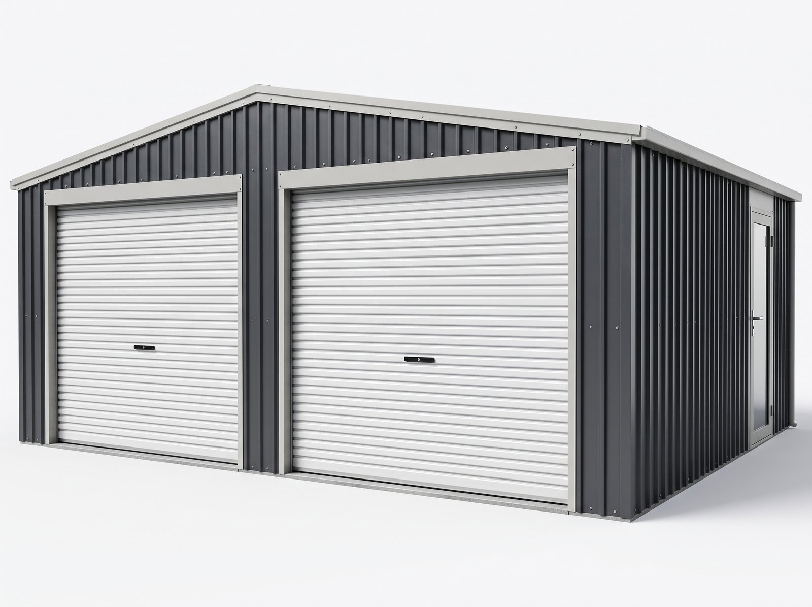 full_4k_bana_k_do_202607151155 (1) Garage double 637x513cm en acier galvanisé gris anthracite avec portes enroulables – Image 1