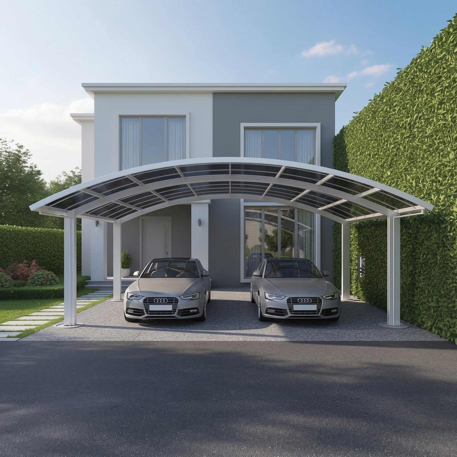 full_same_to_same_image_202607132345 Carport double 30m² en aluminium laqué Blanc et polycarbonate transparent EAGLE – Image 1